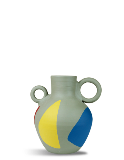 Je réserve l’œuvre de Kanica - Vase moyen gris, jaune et bleu